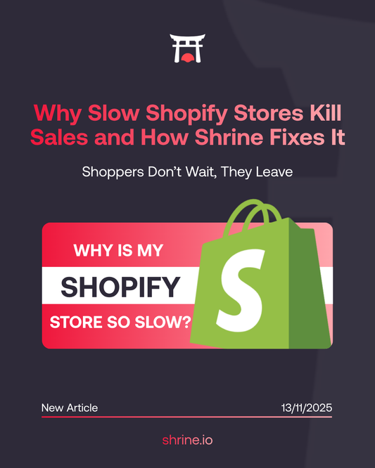 Shrine graphic about why slow shopify stores kills sales and how shrine can help it.