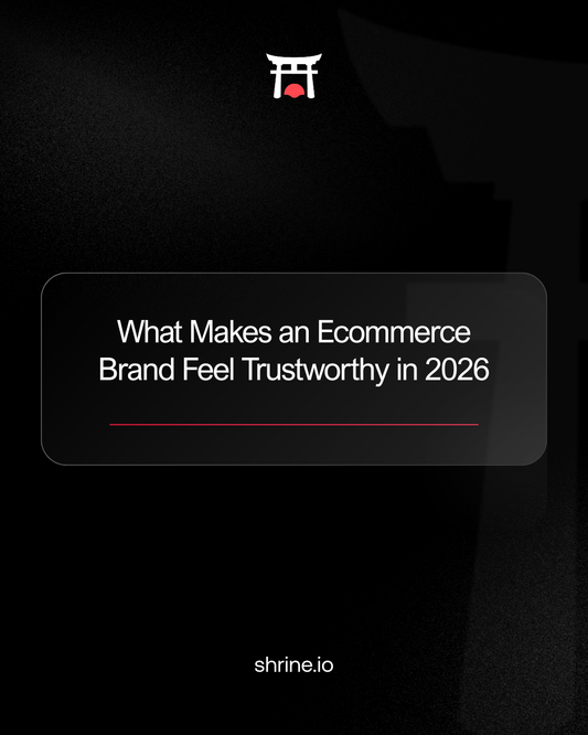 Shrine graphic about what makes an ecommerce brand feel trustworthy in 2026.