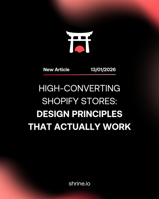 Shrine graphic explaining the design principles of high converting shopify stores.