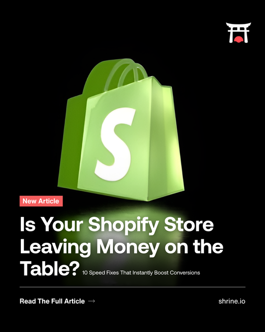 Shrine graphic about slow shopify stores and the guide on Shrine's latest article.