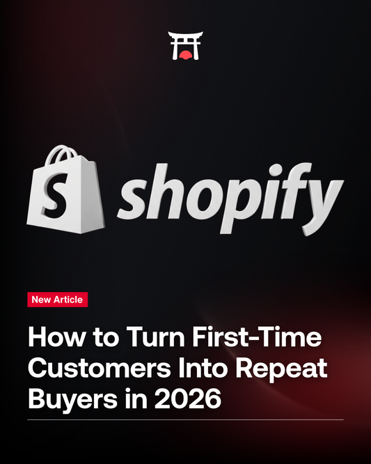 Shrine graphic about how to turn first-time customers into repeat buyers in 2026.